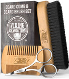 Viking Revolution Beard Comb & Beard Brush Set for Men - Natural Boar Bristle Brush and Dual Action Pear Wood Comb w/Velvet Travel Pouch - Great for Grooming Beards and Mustaches