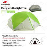 Naturehike Mongar 2-3 Person Camping Tent: Ultralight, Waterproof, and Spacious for Outdoor Adventures