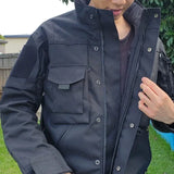 Ultimate Fall Gear: Men's Waterproof Tactical Cargo Jacket - Black Plus Sleeve Style