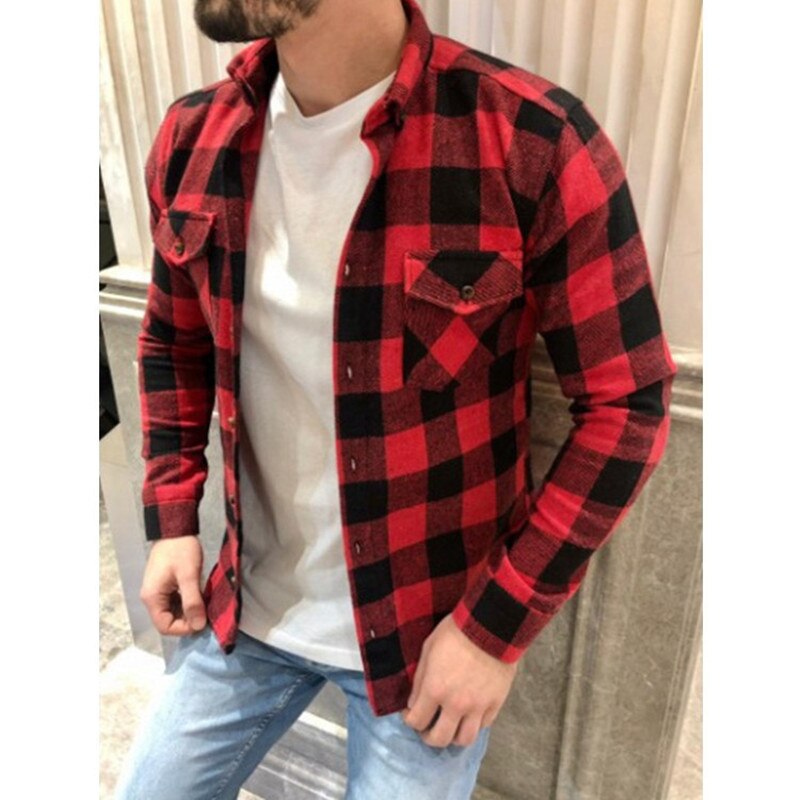 Embrace the Fall Vibes: Autumn Casual Plaid Flannel Shirt for Men