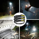 USB Rechargeable Induction Headlamp - COB LED Sensor Head Torch with 5 Lighting Modes for Outdoor Activities