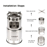 Lixada Stainless Steel Wood Stove - Portable Ultralight Camping Cooker for Backpacking & Hiking