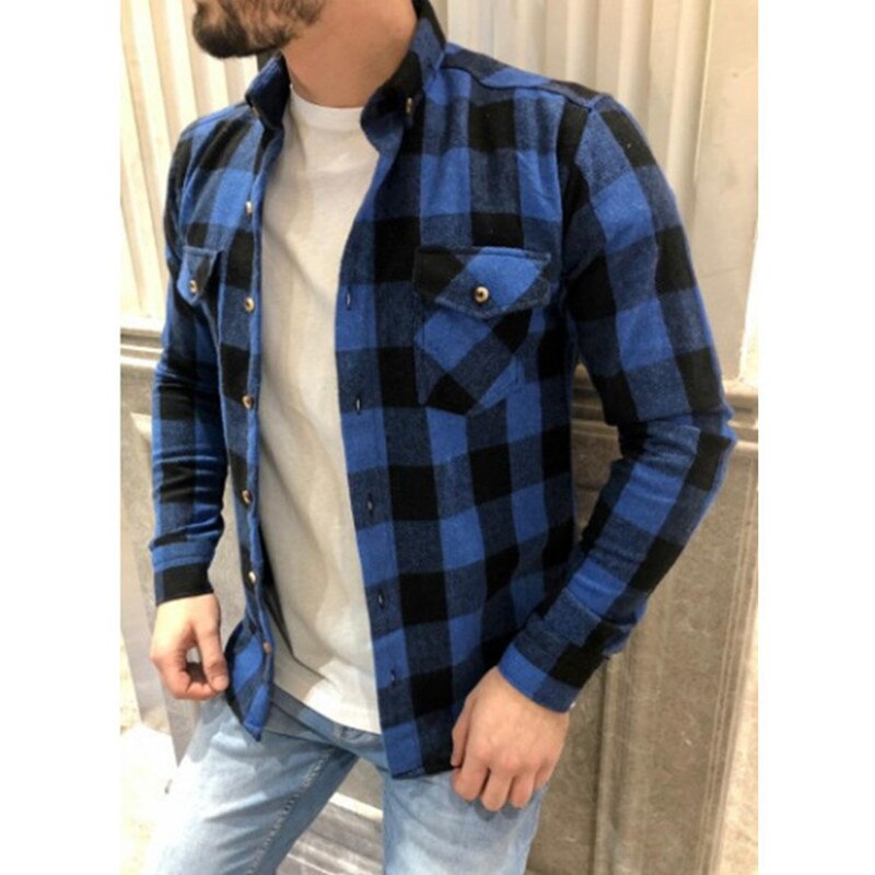 Embrace the Fall Vibes: Autumn Casual Plaid Flannel Shirt for Men