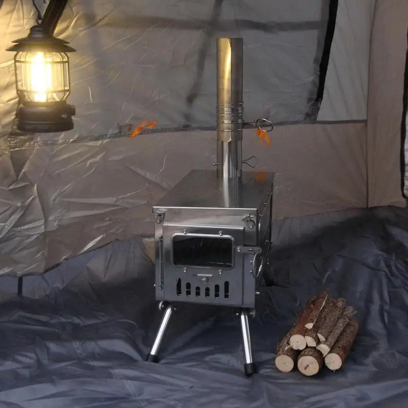 Portable Stainless Steel Foldable Camp Stove - Efficient Outdoor Wood Burning Stove for Tent Camping