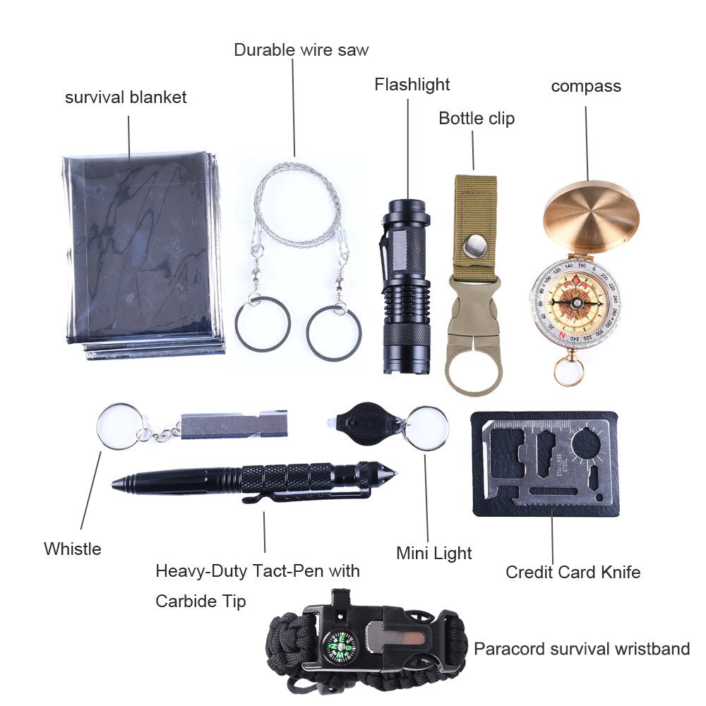 "Ultimate 10-in-1 Survival Kit Set: Your All-in-One Outdoor Adventure Lifesaver"