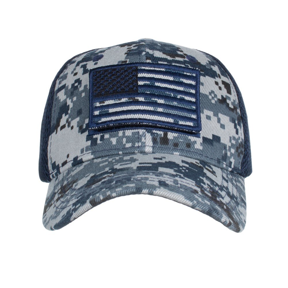 Tactical and Patriotic: Camouflage Baseball Caps with American Flag Patches